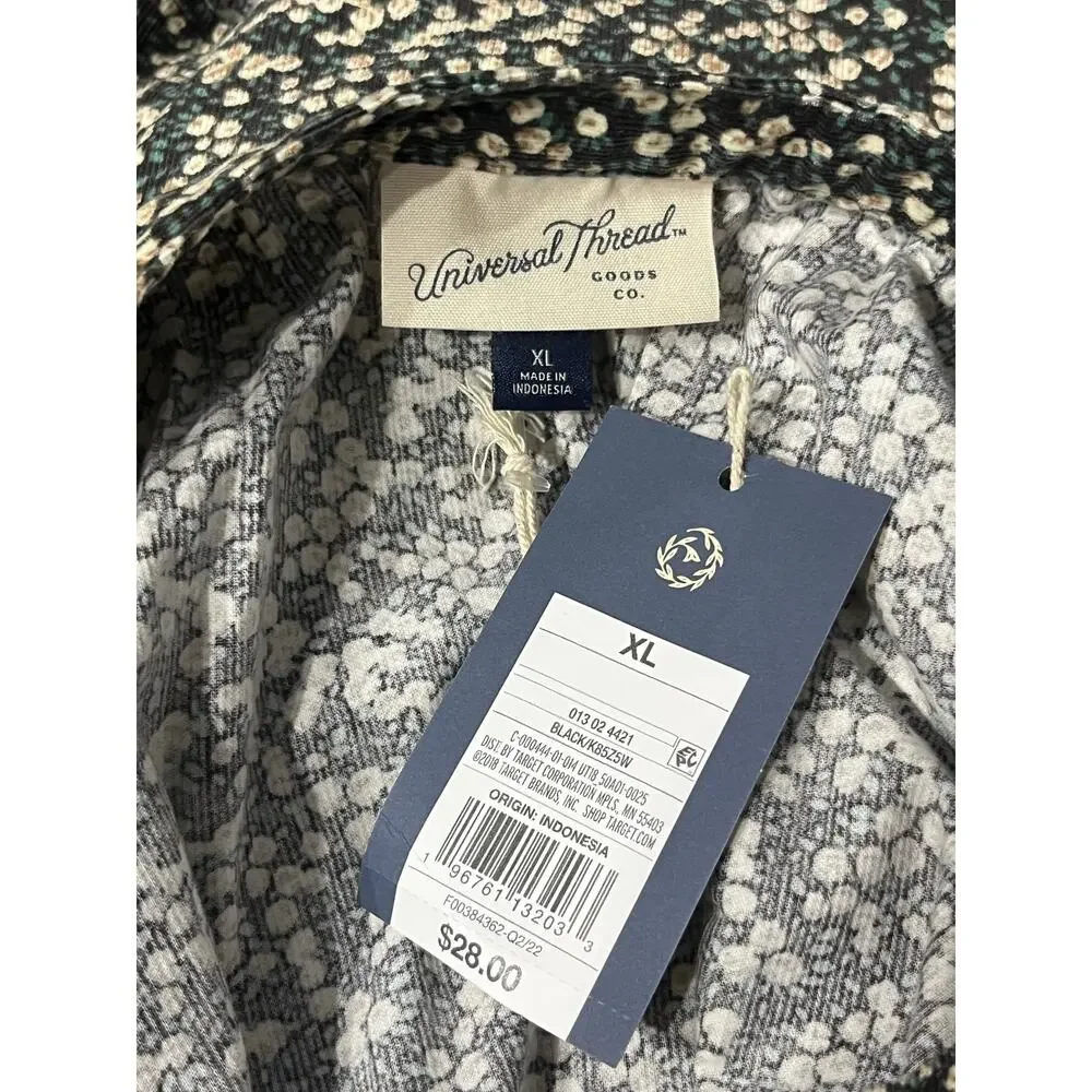 NWT Universal Thread Blue Green Floral Corduroy Long Sleeve Blouse Top SIZE XL - Picture 6 of 7